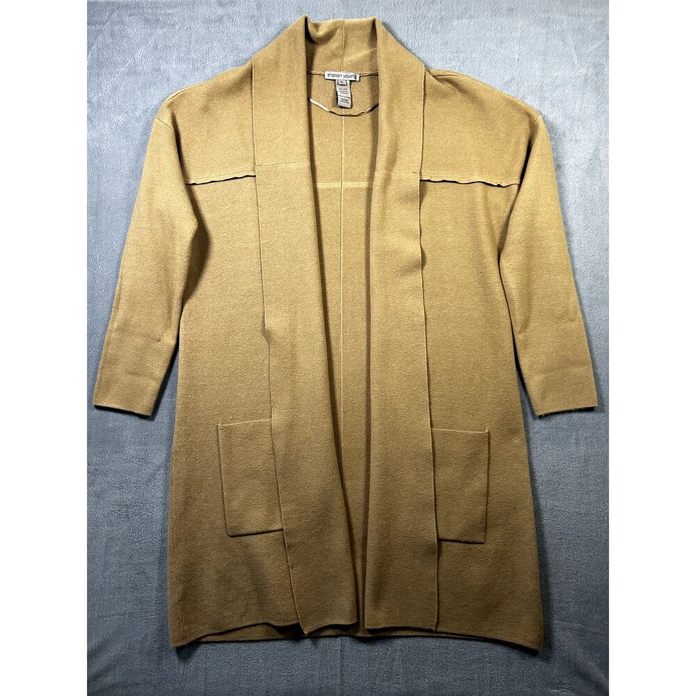 Sharon Young Cardigan Women's Beige Open Front Long Sleeve Pockets Casual XL